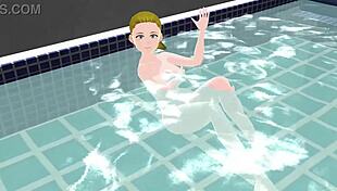 Anime woman bathing in public sento