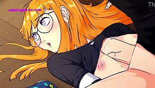 petite redhead playing videogames ignores the boner between her legs in 3d animation