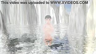 Wow, anime girl leo tries mixed bathing in secret hot spring without towel!