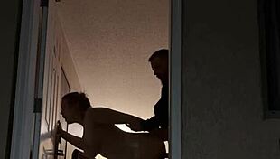 Couple Attempts Risky Sex In Hotel Doorway While Being Watched