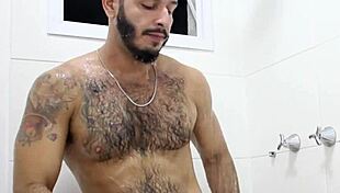 brazilian pornstar shows muscular ass and monster cock in solo daddy bareback scene