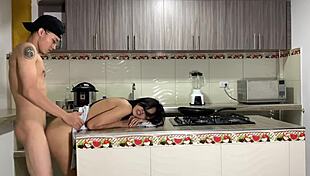 Passionate Kitchen Sex with Cute Petite and Loads of Cum