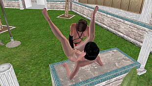 3d animated lesbian girl fisting on table, wow