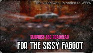 Surprise bbc roadhead for sissy faggot in femdom riding?