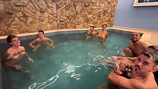 A hot and steamy group sex session in a motel pool with my friends