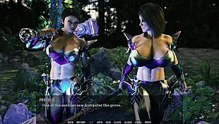 Threesome with two horny MILFs in hentai game sex scene. 🔥