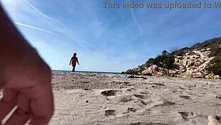 Curvy Nudist Stranger Plays with Dildo on Public Beach Funny