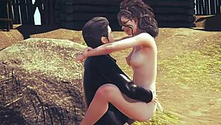 3d hentai babe sucking big cock in the nature setting