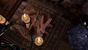 Slim blonde rides cock sideways in skyrim porn parody with big tits