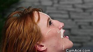 Slut gets covered in cum during intense sex session