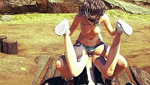 3d hentai babe sucking big cock in the nature setting