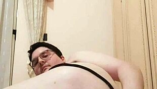 insane gay guy uses extreme inflatable plug and self-fists his fat ass