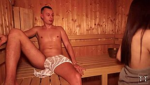 Shared sauna leads to wet pussy play with pretty asian student in hentai