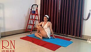 Nude yoga regina noir teases in gym panties