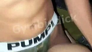 A handsome Asian twink couple fucks bareback in lingerie.