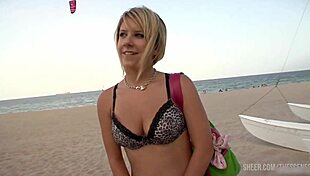 I’m soo nervous, givin’ sloppy blowjob to cute blonde teen! Facial cumshot mess!