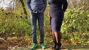 Curvy mother-in-law slips on stockings for me 😏