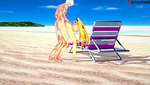 marie rose in bikini gets fucked on the beach in this hentai fantasy
