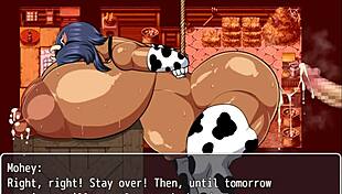 Tanned girl Natsuki's pregnant pussy squirts from milking machine in hentai game