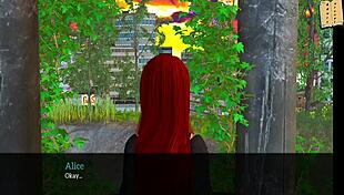 Big tits brunette and redhead in homemade anime game with huge ass