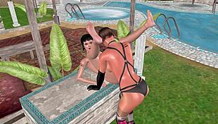 3d animated lesbian girl fisting on table, wow