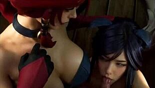 Miss Fortune and Ahri cosplay in uncensored hentai action