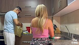 Stepmother Showers While Stepdaughter Bangs Guy in Store with Big Tits