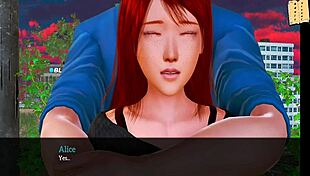 Big tits brunette and redhead in homemade anime game with huge ass