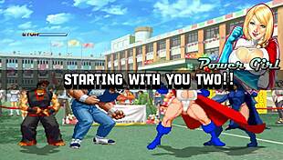 Hentai mugen brian battler and kim dong hwan meets power girl and raven in an intriguing game scenario