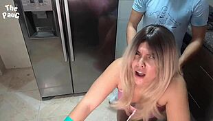 Stepmother Showers While Stepdaughter Bangs Guy in Store with Big Tits