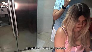 Stepmother Showers While Stepdaughter Bangs Guy in Store with Big Tits