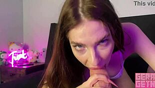 Stepsister sucks cock watching movie, gets huge facial.