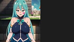 Konosuba Aqua's standing creampie in hentai game.