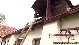 bizarre outdoor peeing on old skank with heels and shoes fetish 😱