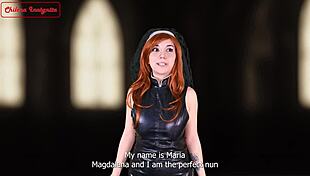 sinful nun rides boss in roleplay, getting cum on tits