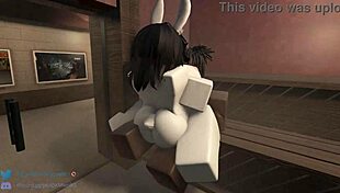 in the game, the bunny rides rough, bouncing with big ass, leading to creampie and masturbation