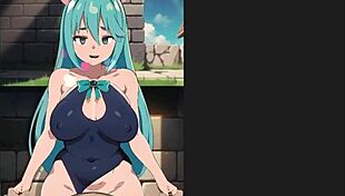 Konosuba Aqua's standing creampie in hentai game.