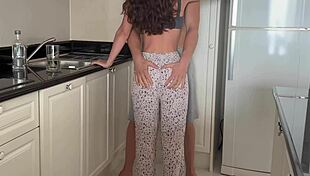 Roommate Fucks Brunette Hard In The Kitchen While She Moans And Drips