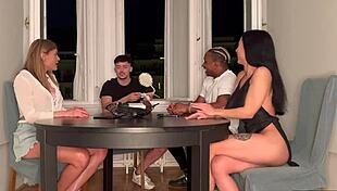 Friends playing board game that turns into wild group sex