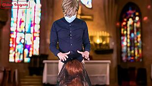 sinful nun rides boss in roleplay, getting cum on tits