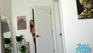 big dick stepsis angel gets sloppy lick as going away present, dripping pussy with monster cock