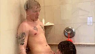 Megan Marx tries shower sex positions with a partner, getting wet and messy in the process.