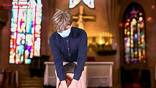 sinful nun rides boss in roleplay, getting cum on tits