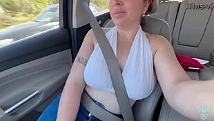 In the car, I flash my big ass to the Uber driver, and he reacts! 😈