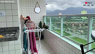 employee in mini shorts shows huge ass on security camera