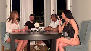 Friends playing board game that turns into wild group sex