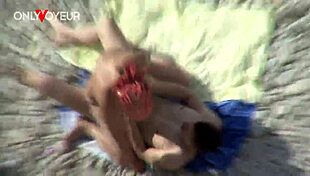 Beach voyeur, curvy milf gives head and gets it from behind in public - you watching?