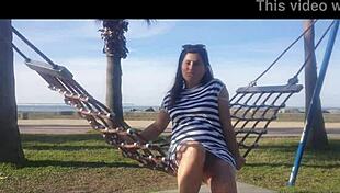 naked girl bent over on public beach gets doggystyle from brunette latina