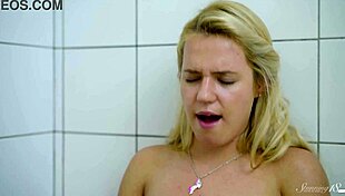 a handheld shower causes multiple orgasms to blonde teen valentine.