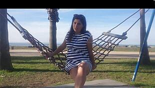 naked girl bent over on public beach gets doggystyle from brunette latina